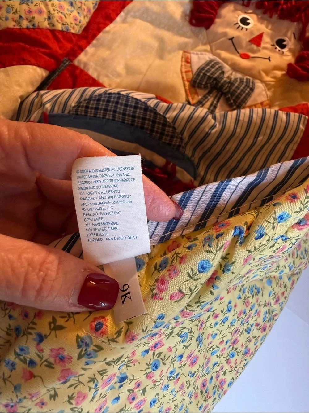 VTG Applause Raggedy Ann & Andy 3D Applique Reversible Quilt Blanket